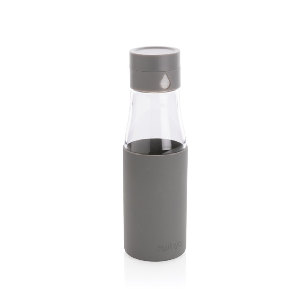 Ukiyo glass hydration tracking bottle with sleeve - Grey