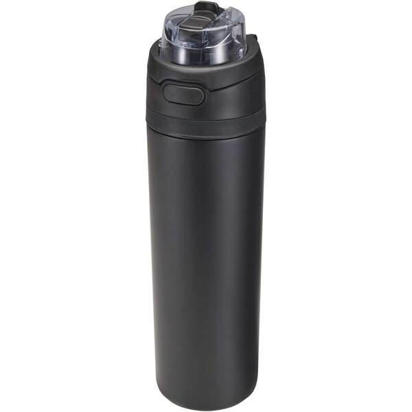 Theron 800 ml RCS recycled single wall stainless steel water bottle with dual function lid - Black