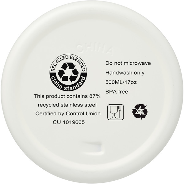 Bouteille isotherme Vasa en acier inoxydable recyclé certifié RCS de 500 ml avec isolation par le vide et couche de cuivre - Blanc