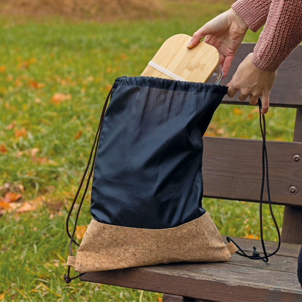 Drawstring bag with cork bottom DOMINIKA - Black