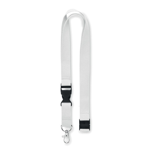 Lannycot cotton lanyard 20mm, safety buckle - White