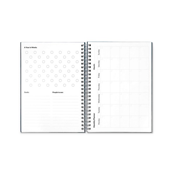STARTER KIT INFINITE PLANNER A5. Sada obsahuje "nekonečný deník", čistící sadu, fix a držák na popisovače - Námořnická Modrá