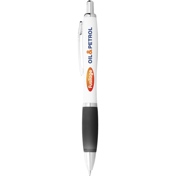 Caneta branca com pega colorida "Nash" (tinta preta) - Branco / Preto liso