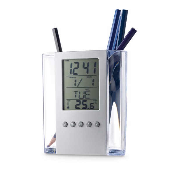 PS - EDEM. Acrylic pen holder with digital clock