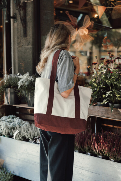 SHOP LOCAL AWARE™ taška z recyklovanej bavlny, 350 GSM - Vínovo Červená