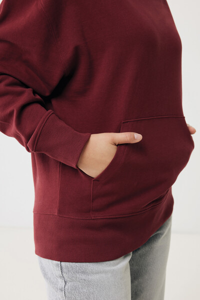 Mikina s kapucí Iqoniq Yoho relaxed fit z recykl. bavlny - Vínově Červená / XL