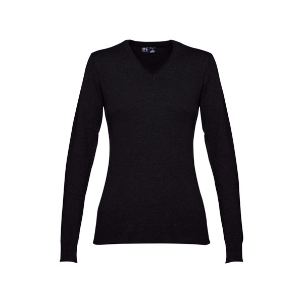 THC MILAN WOMEN. V-neck pullover for women in cotton and polyamide - Black / XXL