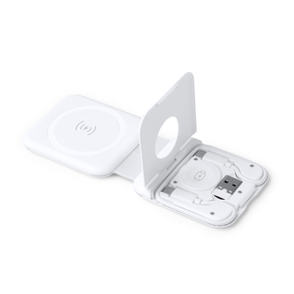 Cargador inalámbrico plegable personalizado 3 en 1 15W para smartphone, auriculares y smartwatch