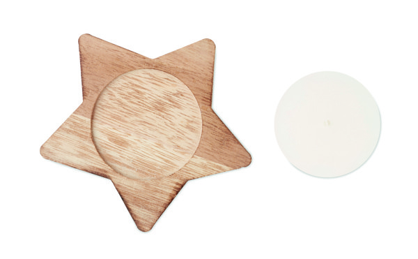 Lotus candle, vanilla scent, wooden star base - Wood