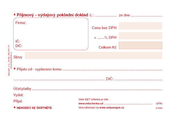 Univerzální Příjm.-Výd. Pok.Doklad A6 - Eet