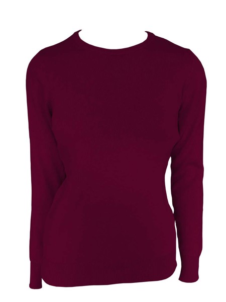 Women’S Crew Neck Fine Gauge Cotton Pullover - Bordeaux / XL
