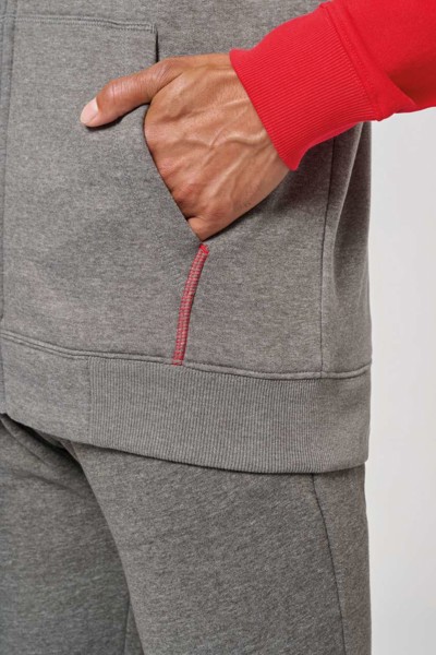 Unisex Two-Tone Zipped Hooded Fleece Jacket - Grey Heather / Sporty Navy / 3XL