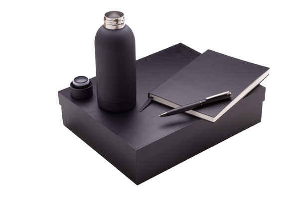 Trinera Set Ballpoint Pen + Notebook + Thermos - Black