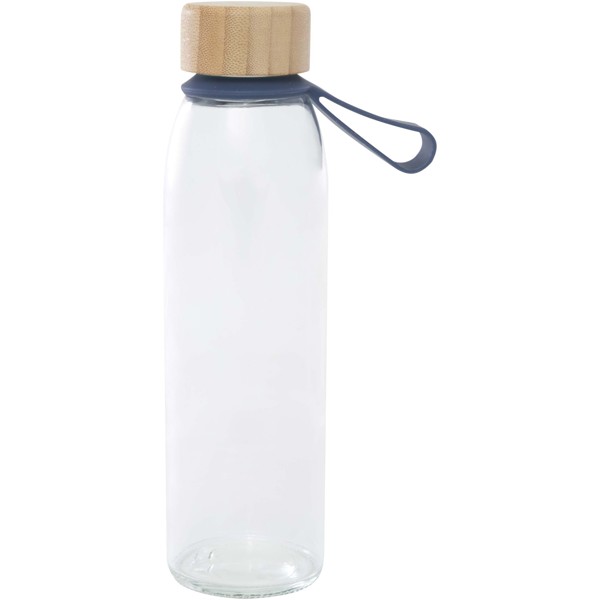 Bouteille d'eau en verre Porto de 500 ml avec poignée en silicone et couvercle en bambou - Bleu océan
