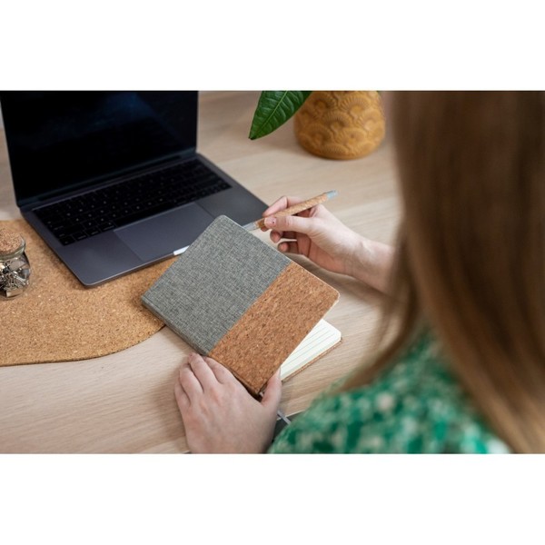 Cork notebook A5 with ball pen | Layla - grey