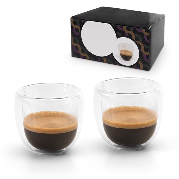EXPRESSO. Set à café en verre borosilicaté avec 2 verres