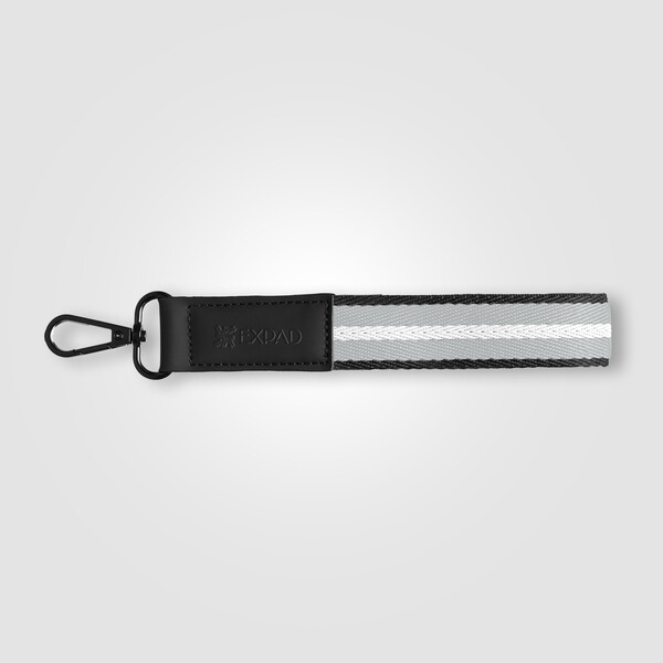 Porte-clés Newport en rPET tissé motif chevron avec mousqueton à pression – 19 × 2,5 cm - Gris / Jet d’encre 4 couleurs
