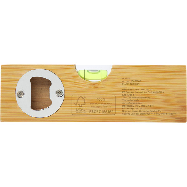 Flush bamboo spirit level with bottle opener