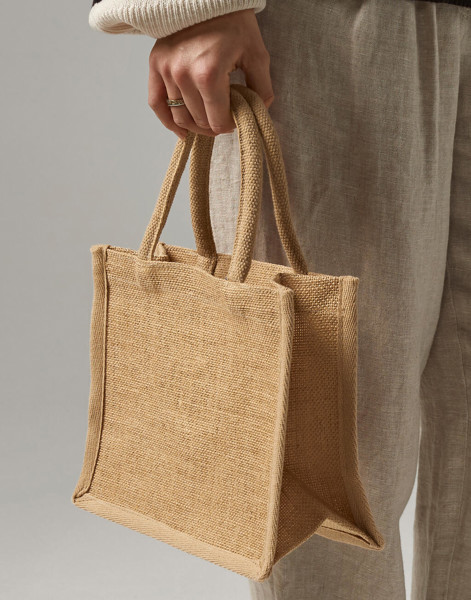 Natural Starched Jute Mini Gift Bag - Natural / Navy / ONE SIZE