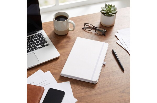 Notebook Olmo Hard Cover PU A5 med klistermærker - Hvid