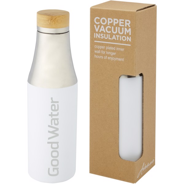 Garrafa de 540 ml de cobre isolada a vácuo em aço inoxidável com tampa de bambu "Hulan" - Branco