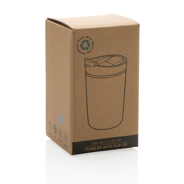 GRS Recycled PP tumbler with flip lid - White