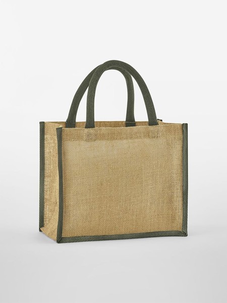 Natural Starched Jute Mini Gift Bag - Natural / Olive Green