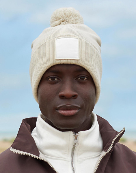 Berretto Con Pompon E Toppa Applicata - Olive Green / White / ONE SIZE