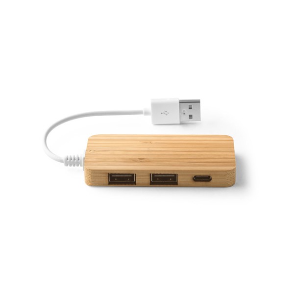 HUB com 2 portas USB-A e 1 USB-C em bambu - MOSER