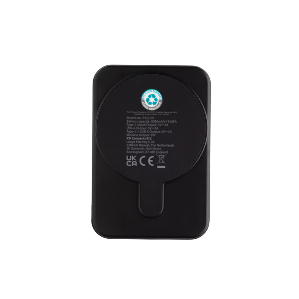 Magnetická powerbanka Stellar 5000mAh 5W z RCS plastu - Čierna