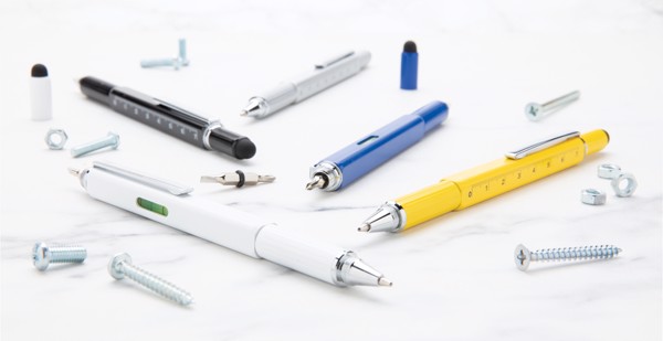 Xd Collection multifunction pen, brass, 7cm ruler - White