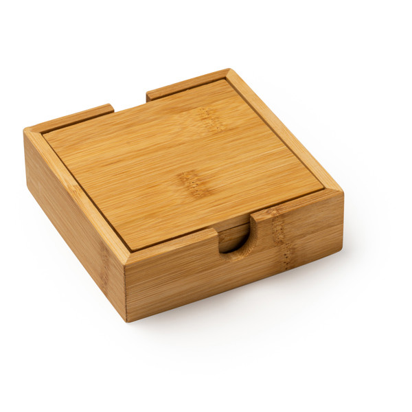 Set de posavasos personalizados de bambú con caja (4 unidades)