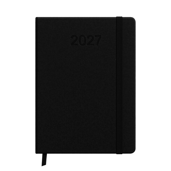 Agenda Giornaliera 2027. Copertina Rigida In Termo Pu E Bordo Pagine Colorato - Nero