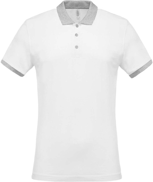 Men's Two-Tone Piqué Polo Shirt - White / Oxford Grey / 2XL