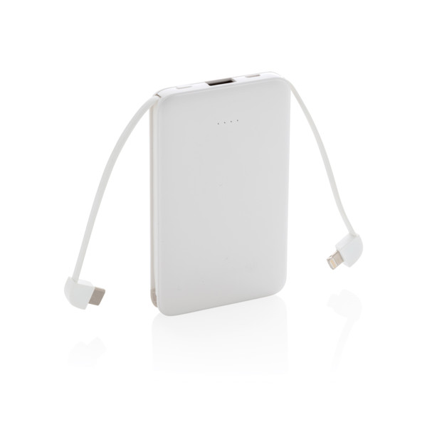 5.000 mAh Pocket Powerbank with integrated cables - White