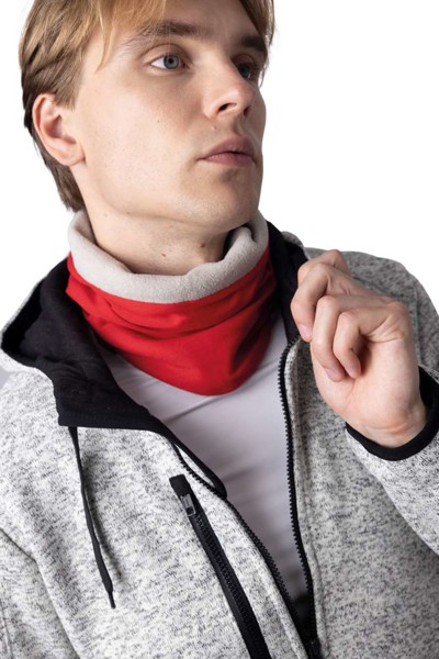 Fleece-Lined Neckwarmer - Red / Light Grey