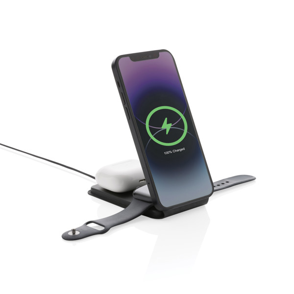 Swiss Peak RCS magnetski bežični punjač 3-u-1 15W od recikliranog PU-a