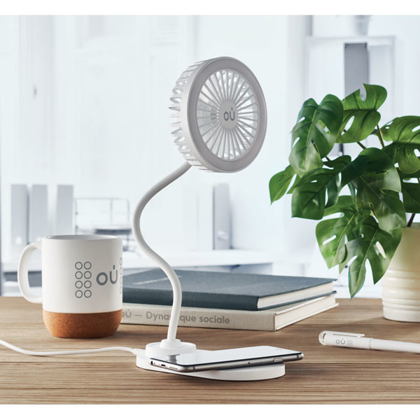 Namizni ventilator Viento, brezžični polnilec 10 W, LED lučka