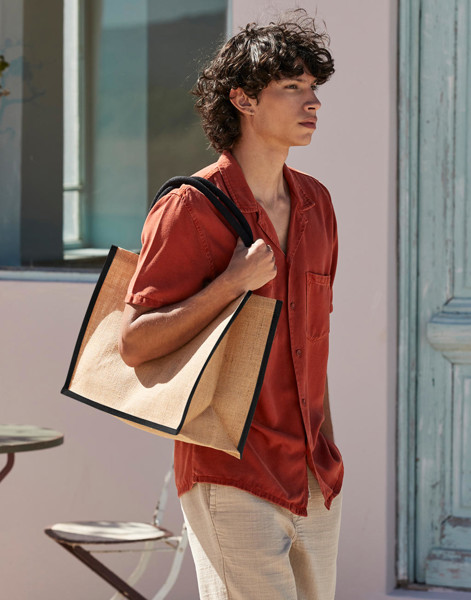 Natural Starched Jute Classic Shopper - Natural / Olive Green / ONE SIZE