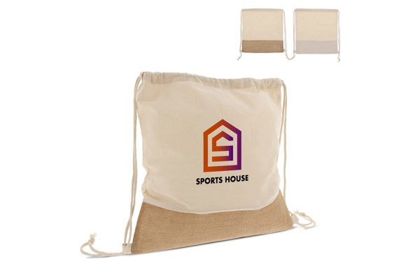 Drawstring bag Jute with cotton cords 38x41cm - Ecru