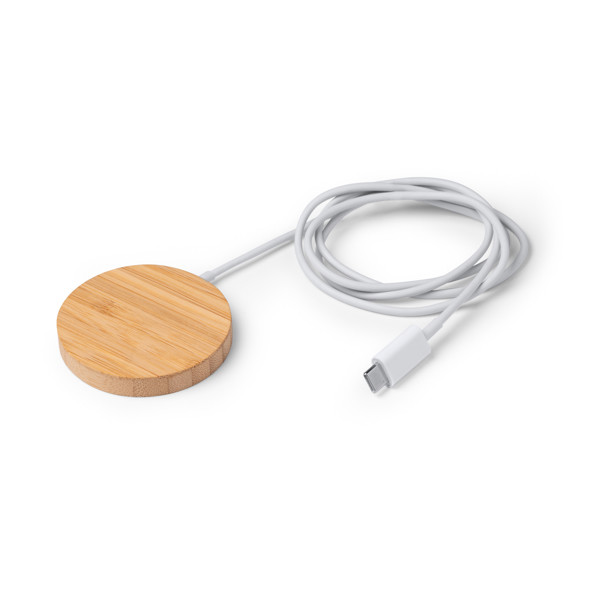 Personalised wireless charger in bamboo 15W with magnetic ring