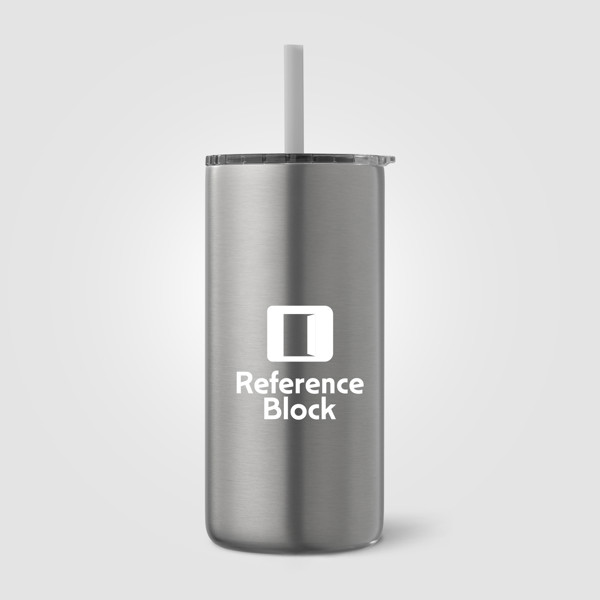 Borealis Recycled Stainless Steel Straw Tumbler - 475 ml - Chrome / Silkscreen