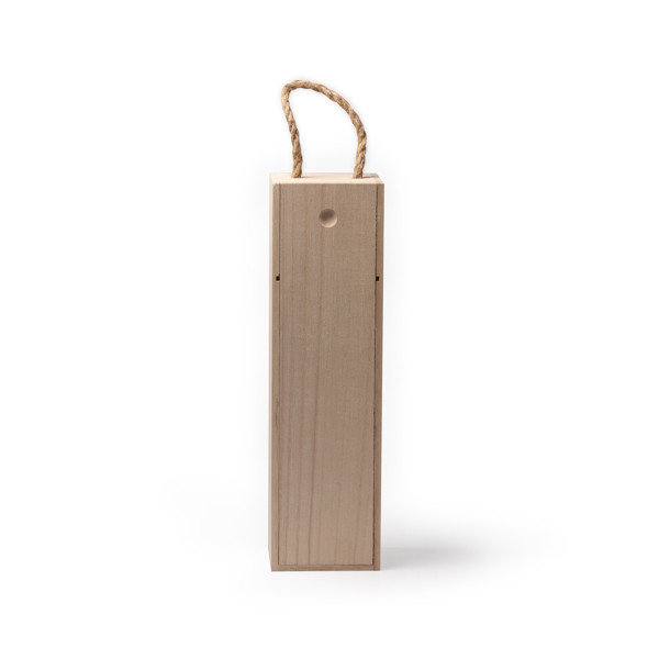 Personalised wooden wine bottle box with handle and neck support