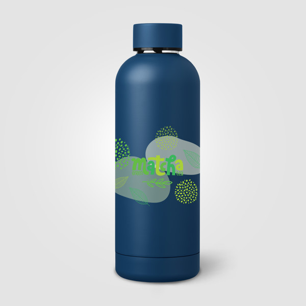Gourde Astrid en acier inoxydable à double paroi - 530 ml - Bleu marine / Laser