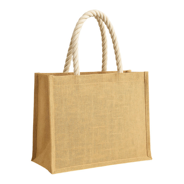 Jute Bag With Long Rope Handles And Coloured Inserts. With Gusset