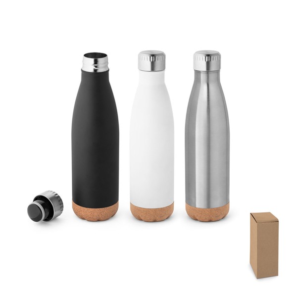 SOLBERG. Thermos 560mL en acier inox avec base en liège - Noir