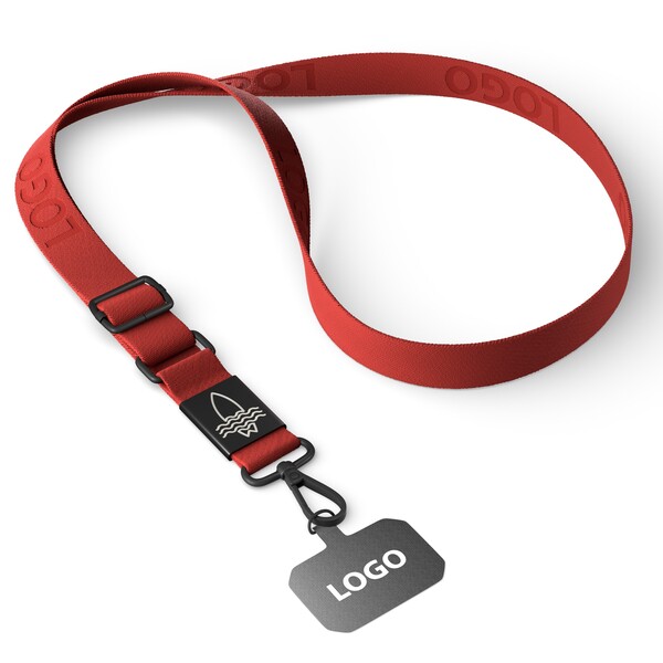 Woven adjustable crossbody phone holder with logo engraved metal plate - Red Orange