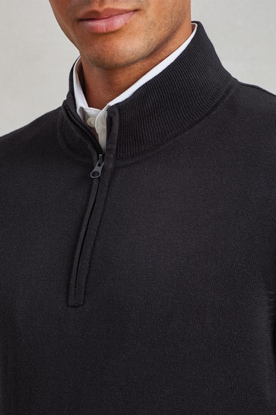 Men's Quarter-Zip Knitted Sweater - Black / XL