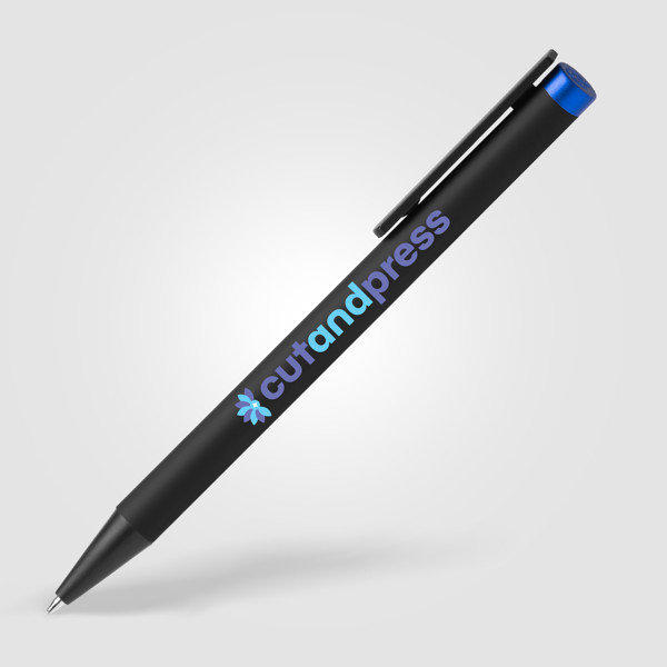 Stylo-bille Volos en aluminium recyclé finition miroir colorée - Bleu roi / Jet d’encre 4 couleurs