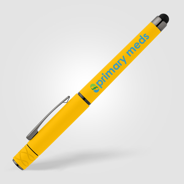 Tavi Recycled Plastic Fidget Spinner Stylus Gel Pen - Yellow / Silkscreen